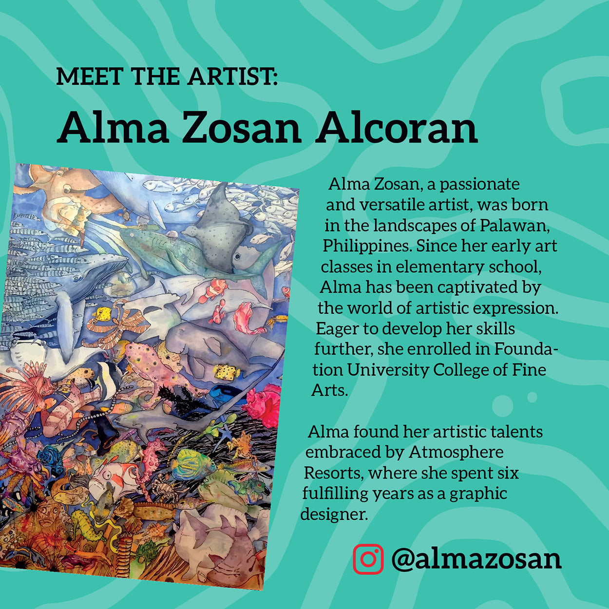 Alma Zosan Alcoran watercolor underwater artist Dumaguete city traditional postcard page Art Craft Book Souvenir