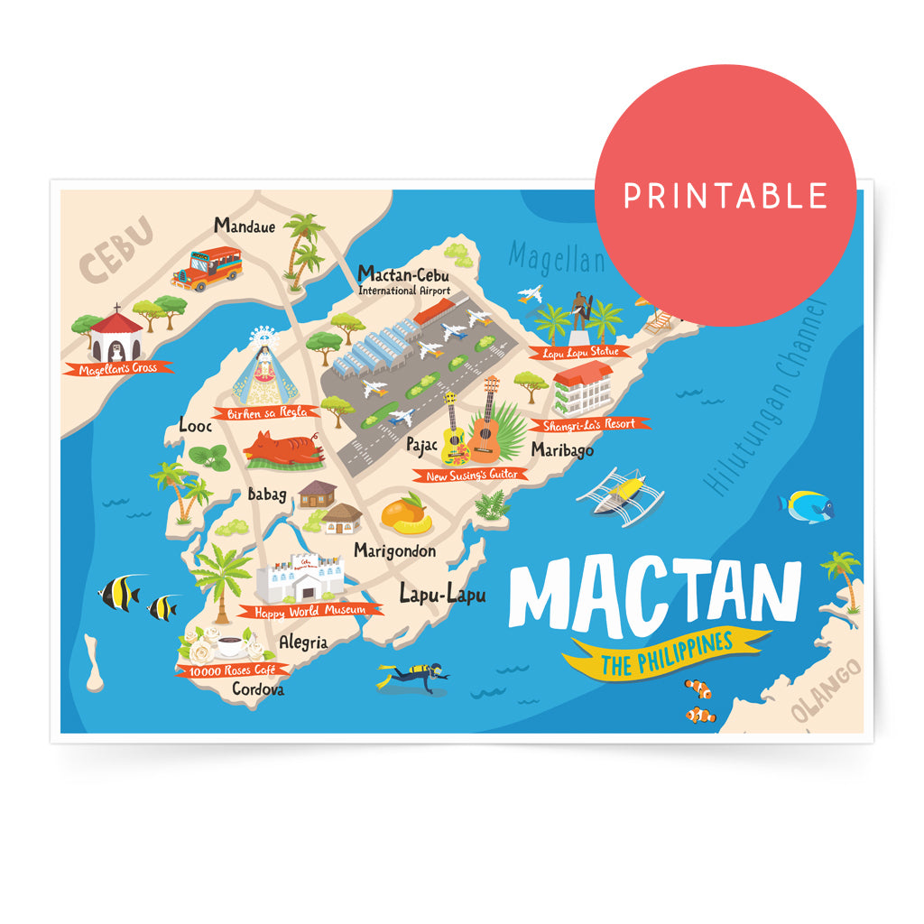 Mactan Illustrated Map Printable Wall Art Poster Pinspired Philippines