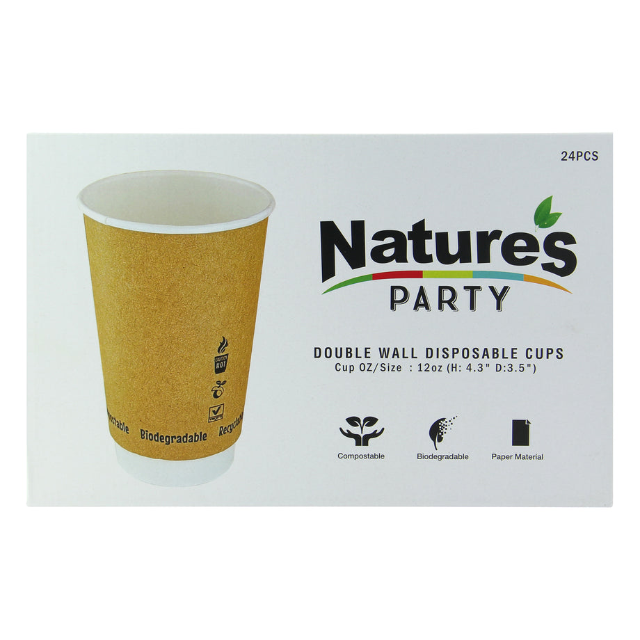 Double Wall Paper Cups FSC® 12oz 90mm Kraft / Inner White Colour