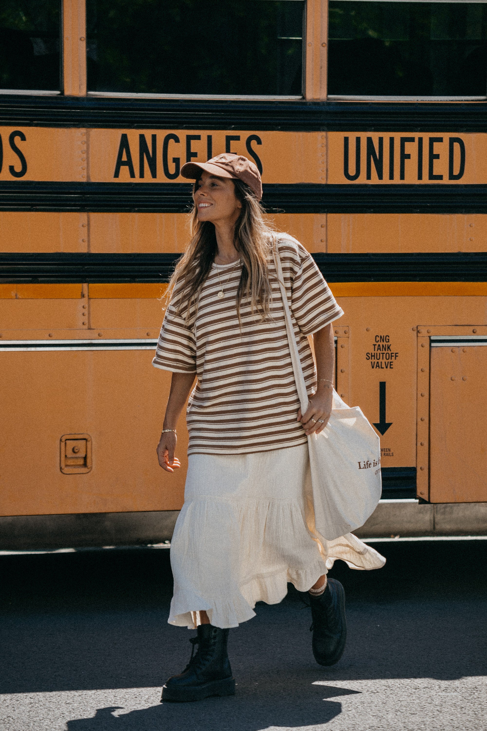 Striped Textured Unisex T-shirt - Brown and Cream