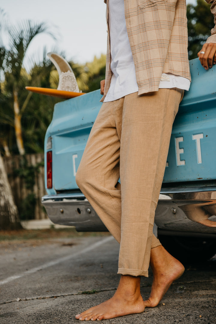 Miller - Unisex Textured Linen Pants - Light Brown – OTTWAY