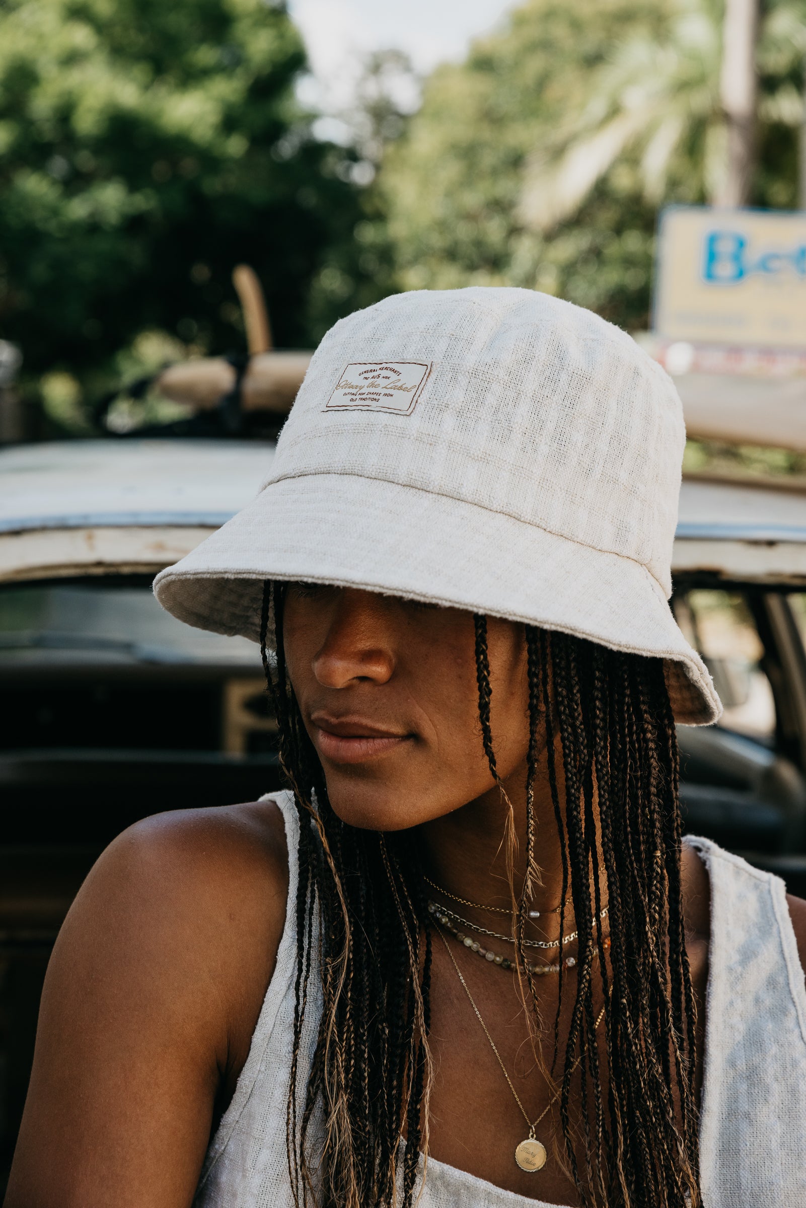 Bowie - Cream Checked Bucket Hat