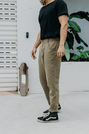 Miller - Textured Linen Pants - Khaki Green – OTTWAY