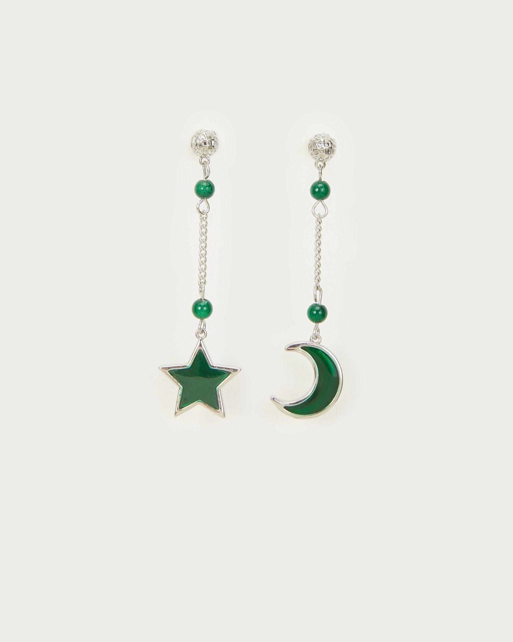 Star & Moon Dangly Earrings in Silver