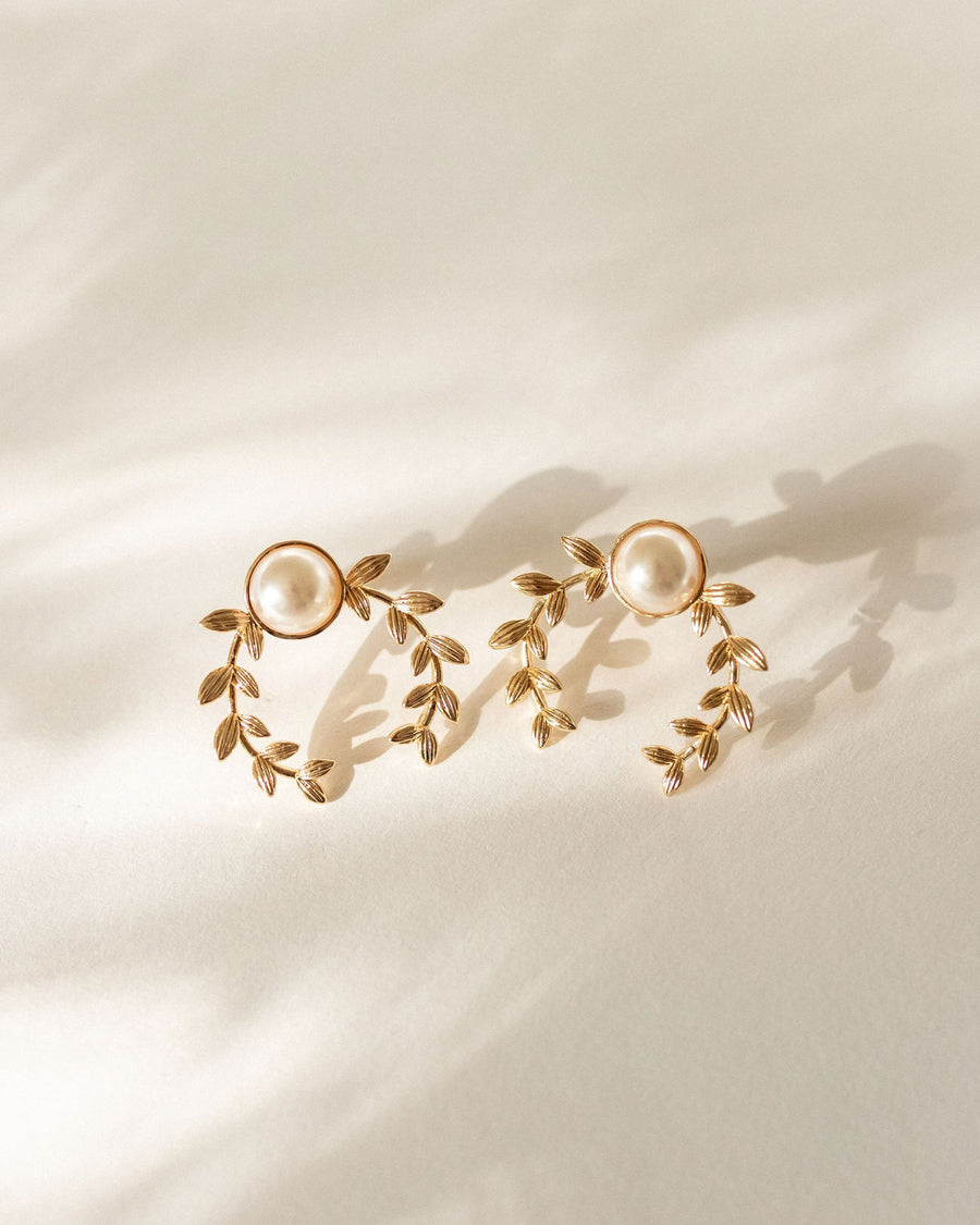 Pearl Leaf Earrings | En Route Jewelry