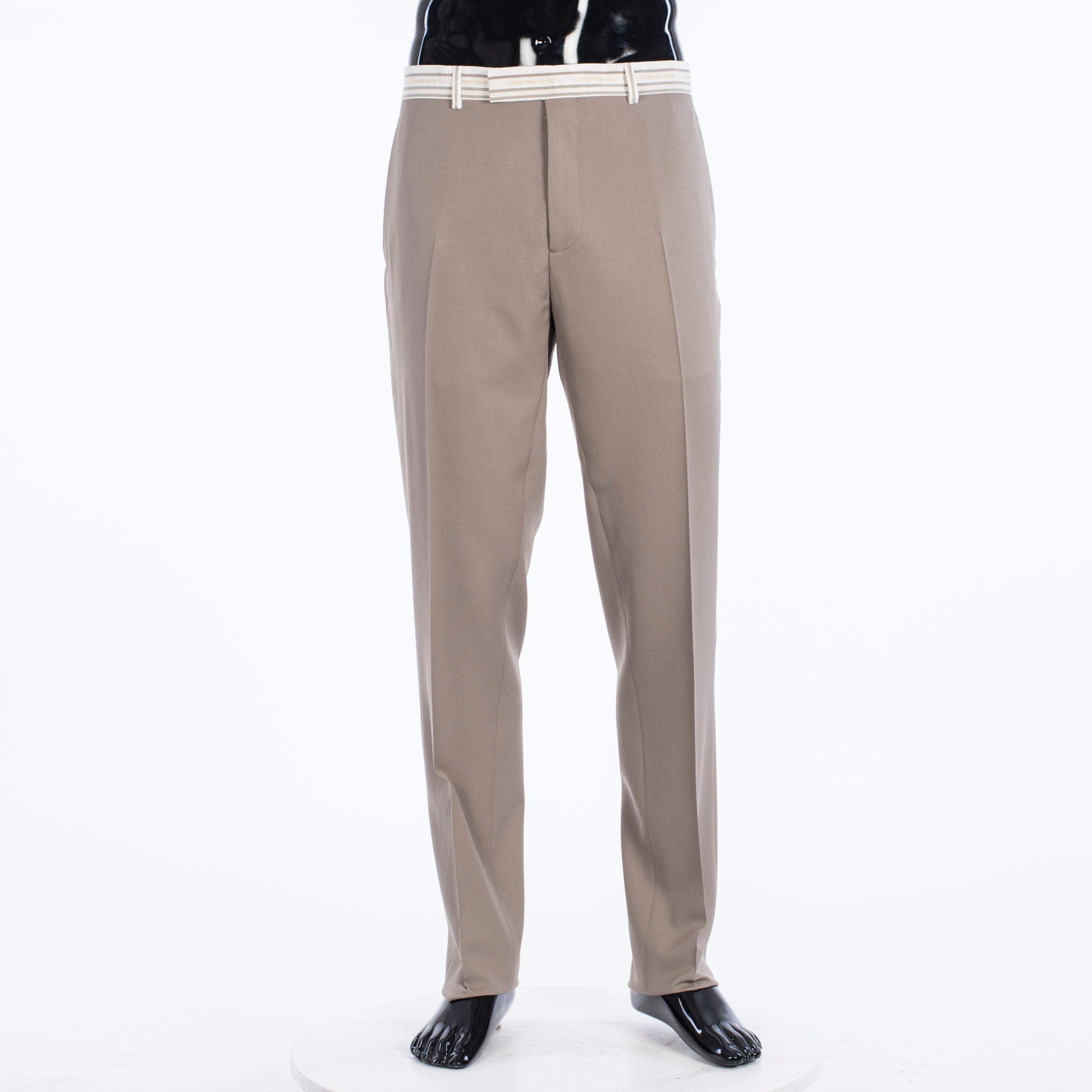 Trousers With Signature Christian Dior Striping In Beige Wool Twill
