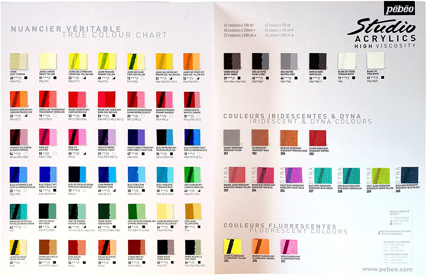 Pebeo Studio Acrylic Colour Chart