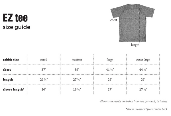 rabbit EZ Tee SS men's size chart