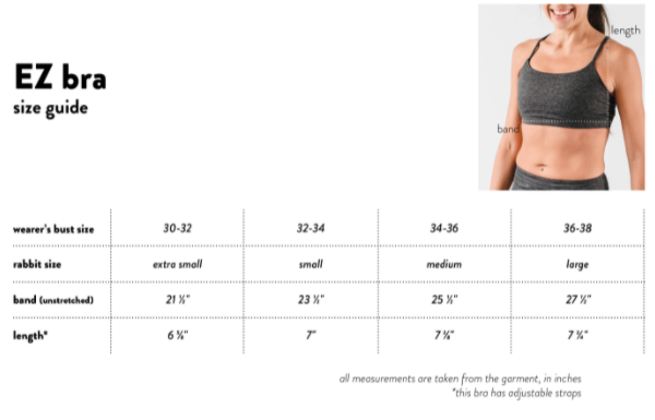 rabbit EZ Bra size chart