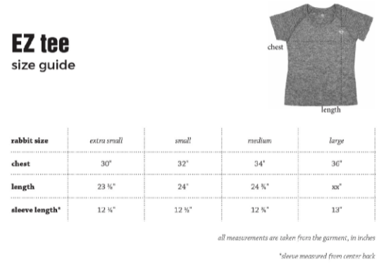 rabbit EZ Tee SS Size Chart