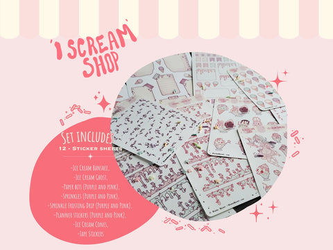 The Iscream shop haunted spooky cute pastel goth ghost ice cream planner stickers.