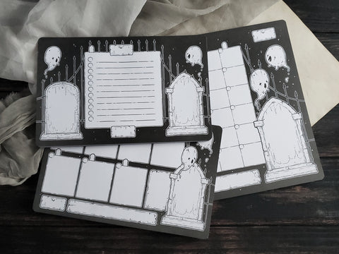 Graveyard haunts cute goth ghost planner notepads.