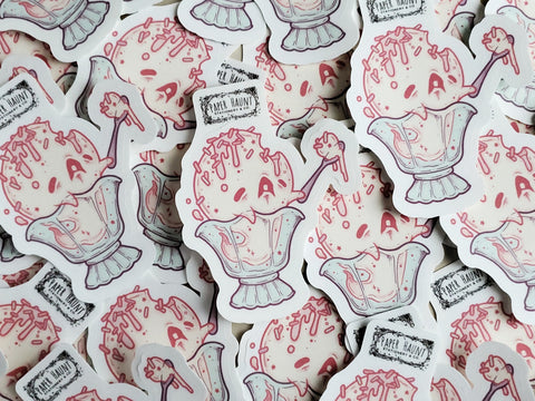 Ice cream ghost sundae creepy cute pastel sticker.