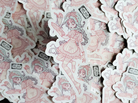 Ice cream banshee die cut spooky cute pastel ghost girl sticker.