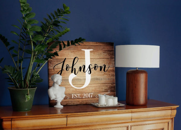 indoor potted plant - wooden lamp - personalized family wall art - GearDen