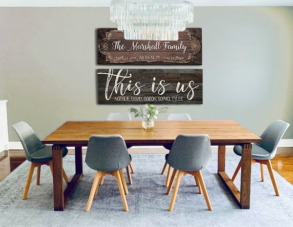beige dining room with personalized wall art - Gear Den