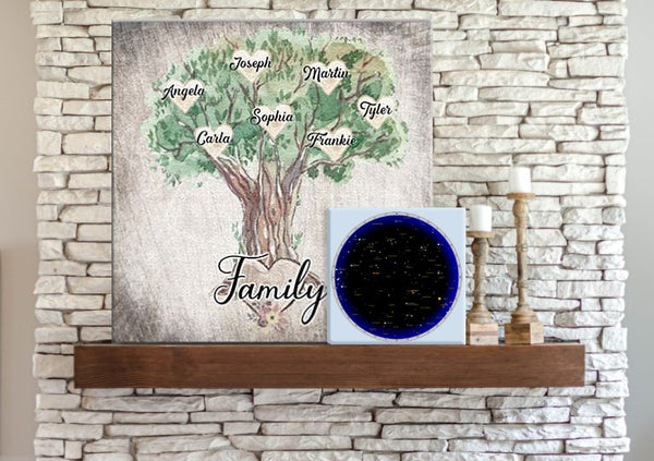 Floating wooden shelf - wooden candle holder - star chart - personalized family tree wall art - GearDen