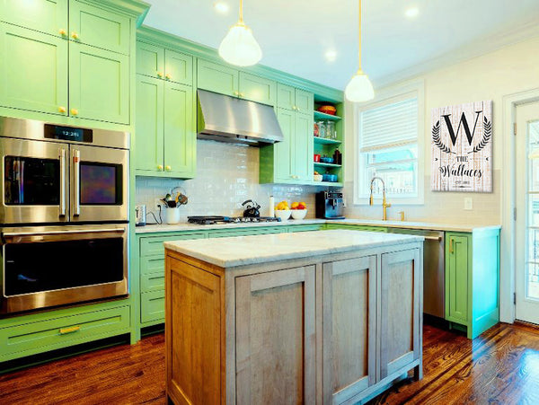 Kitchen Island with family name wall art - Gear Den