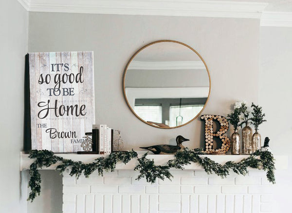 Mantle with mirror and family name wall art - Gear Den