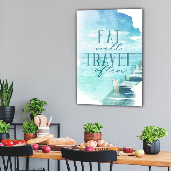 food - dining table - indoor plants - lake wall art - eat well travel often