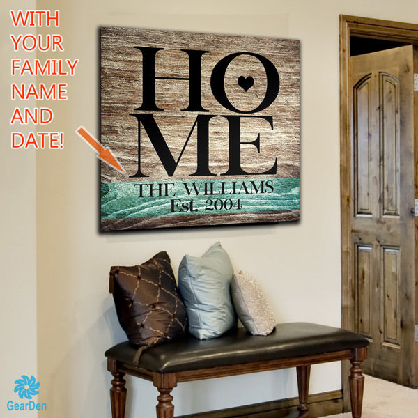 Personalized Canvas Wall Art &quot;Home&quot; Design With Your Names Added - GearDen