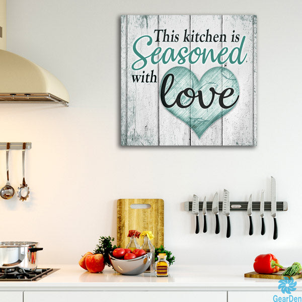 PERSONALIZED Kitchen Sign Wall Art Gift Rustic Seasoned With Love