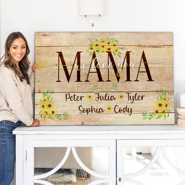 custom wall art for mom - we love you - with names of children