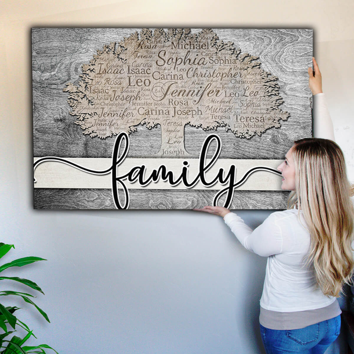 Family Multi Names With Heart Sign - Premium Canvas Wall Art - Tiaracle