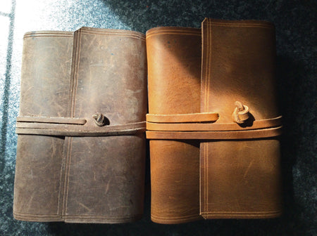 john galloway - old and new leather wrap journals - earthworks journals