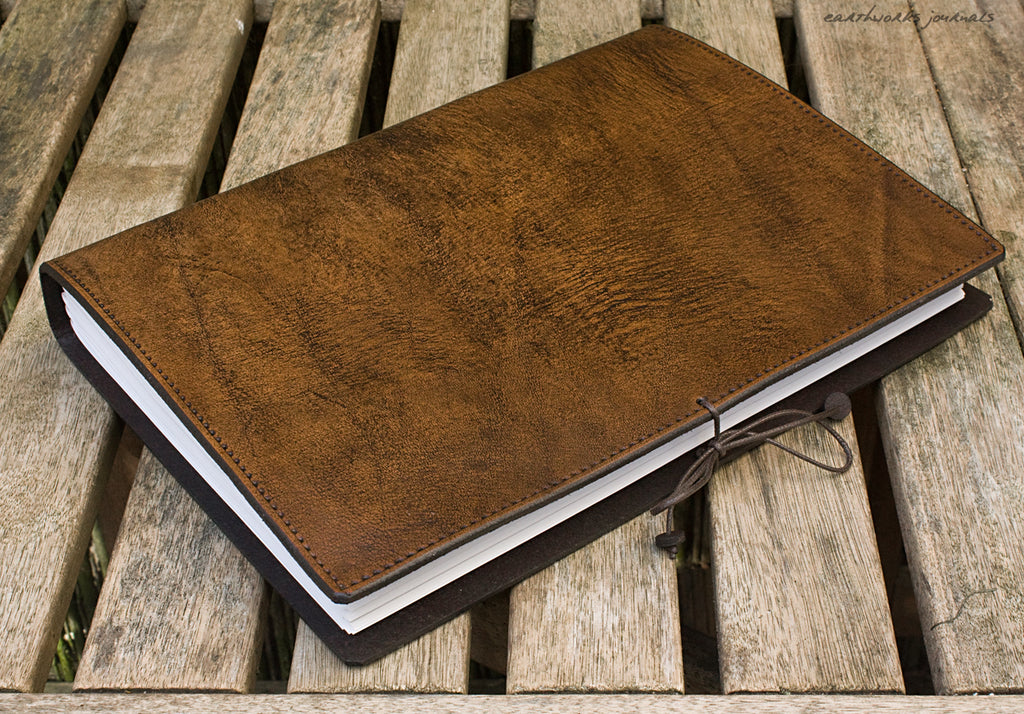 A4 Large Dark Brown Leather Journal Plain Classic Hand Bound Earthworks Journals 