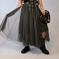 Aria Maxi Tulle Skirt in Olive Green-SimpleModerne