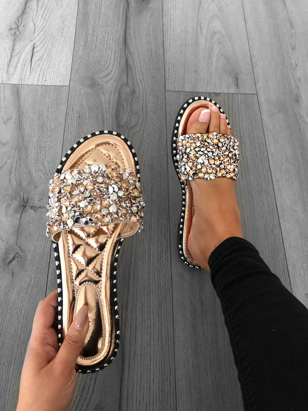Rose Gold Crushed Diamante sandals 