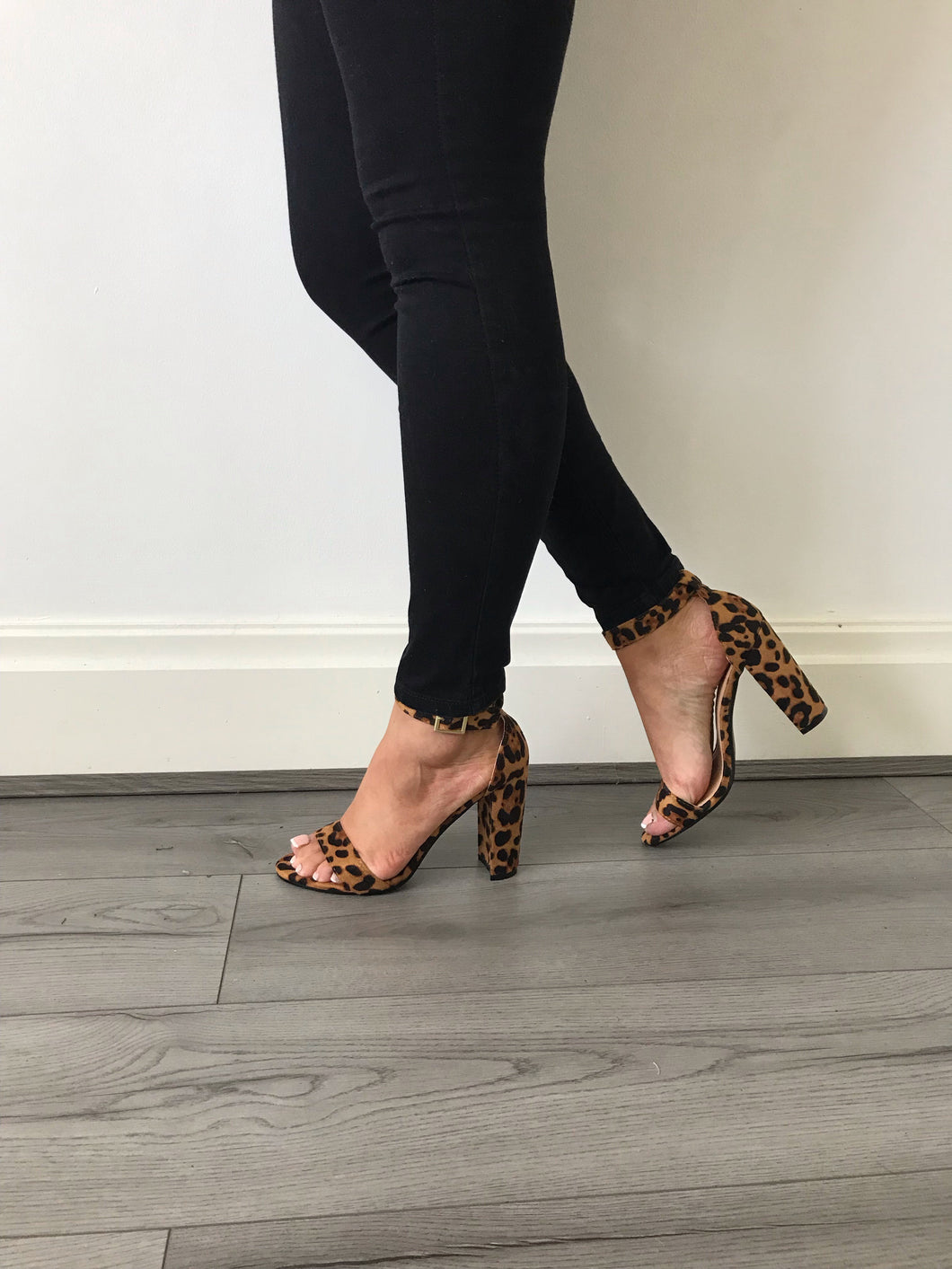 leopard barely there heels