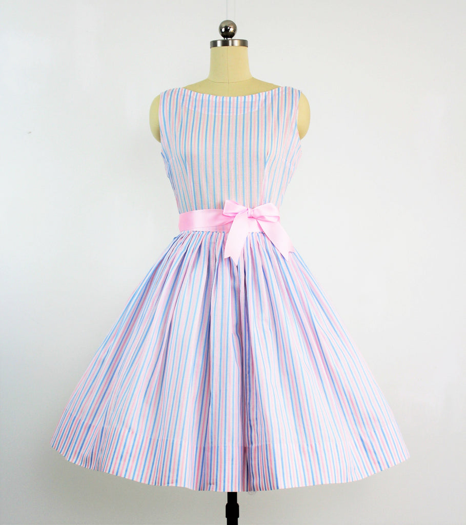 pink and white striped sundress