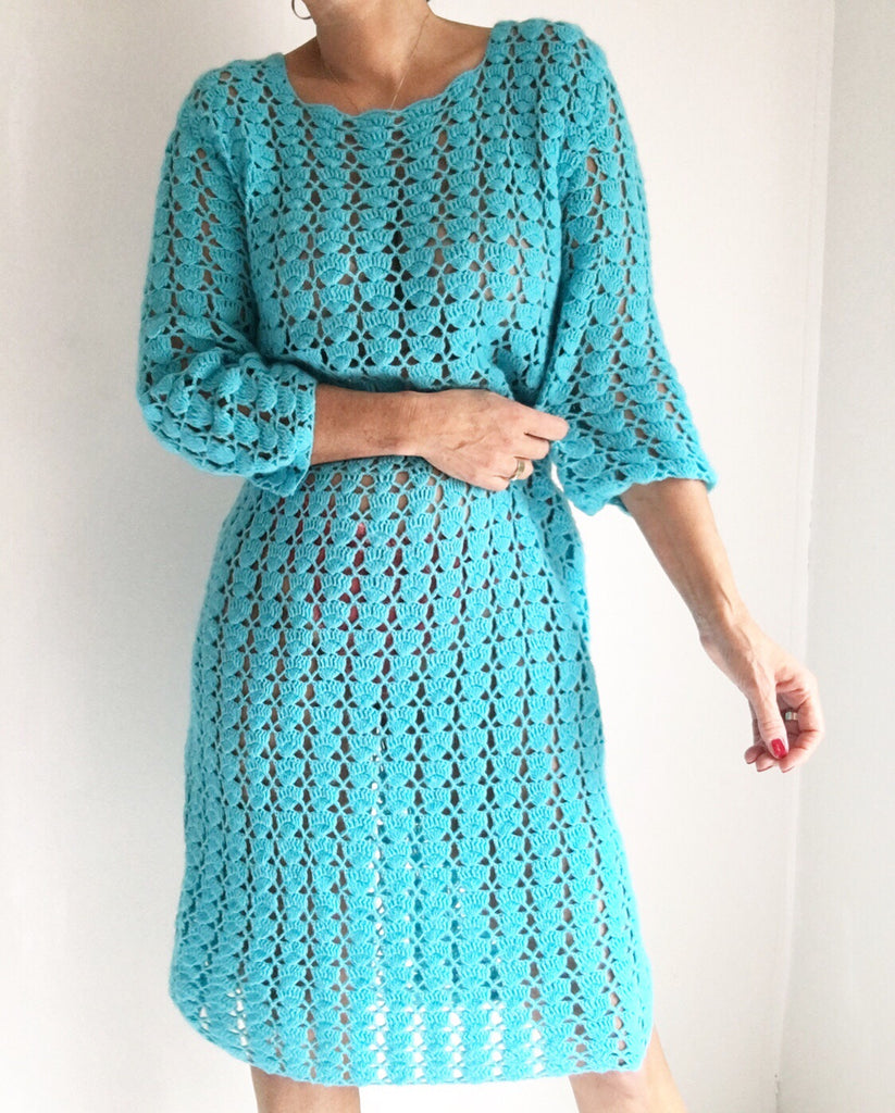 Vintage Turquoise 80s Crochet Sweater 