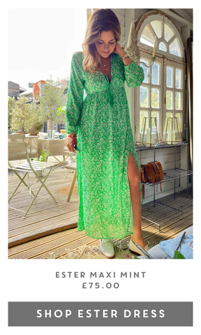 ester green print dress