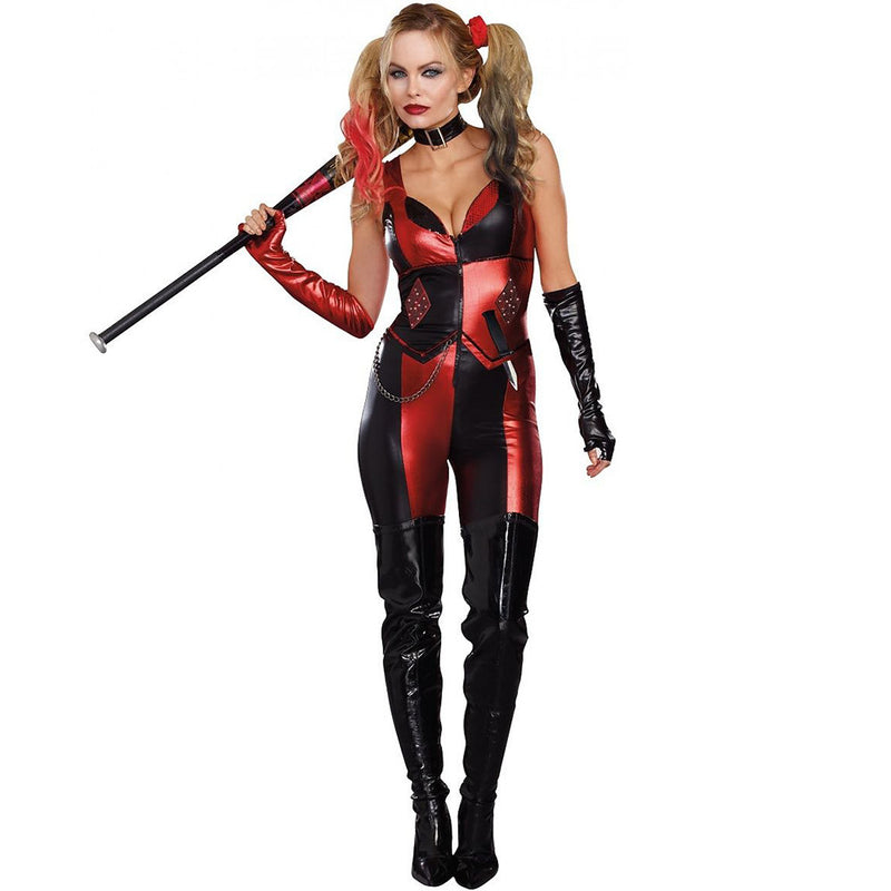 stropdas Mainstream Hertog Harley Quinn Women's 4pc Red Black Metallic Jumpsuit & Zipper Bodice C -  Cyberteez
