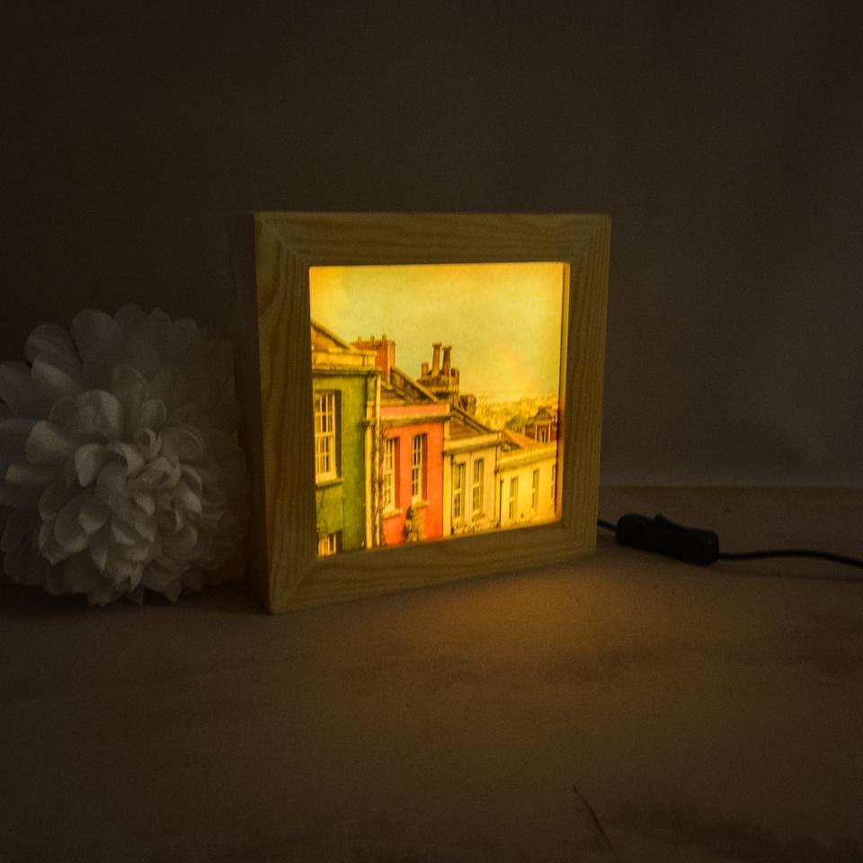 Prints of Bristol in wooden light boxes