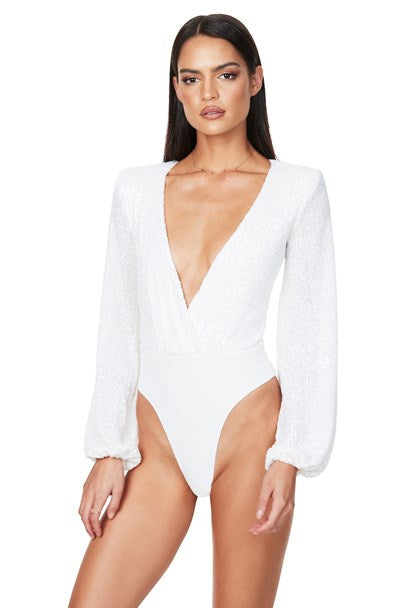 Dasha Plunge Bodysuit - White - Lady Luxe Boutique