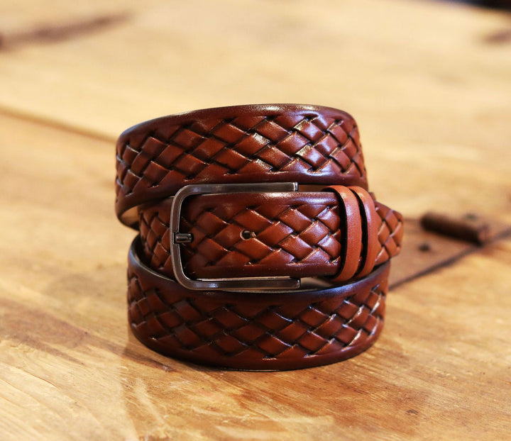 Woven Leather Belt Camel – Fashions C&E