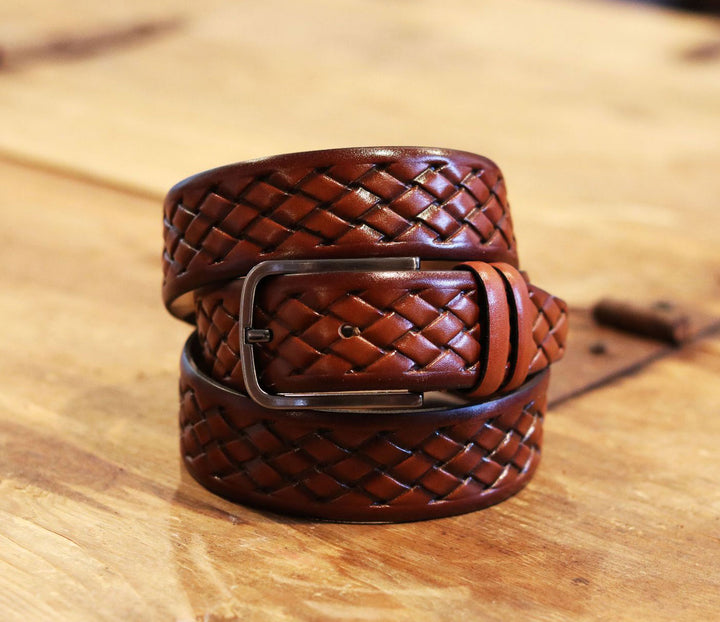 C&E Leather Camel Belt Fashions Woven –