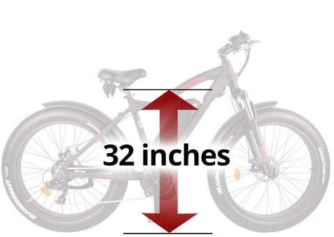 DJ Mid Drive Fat Bike standover height is 32 inches