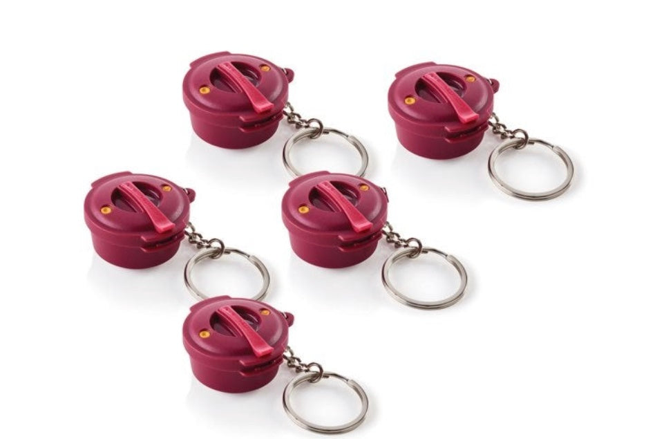 TUPPERWARE 5 Mini Pressure Cooker Key Chain Bordeaux / Radish NEW