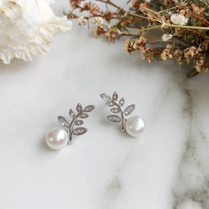 Silver Leaf & Pearl Earrings