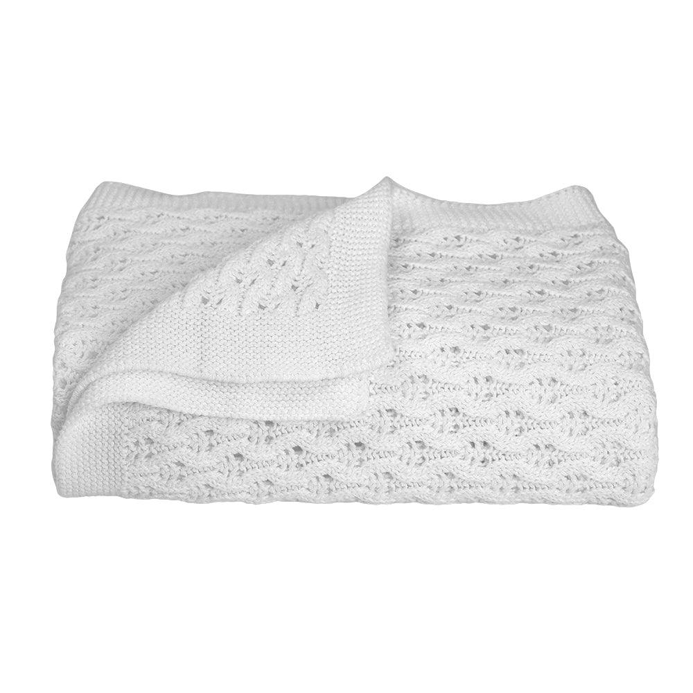 100 Cotton Lattice Knit Baby Blanket Pure White Living Textiles