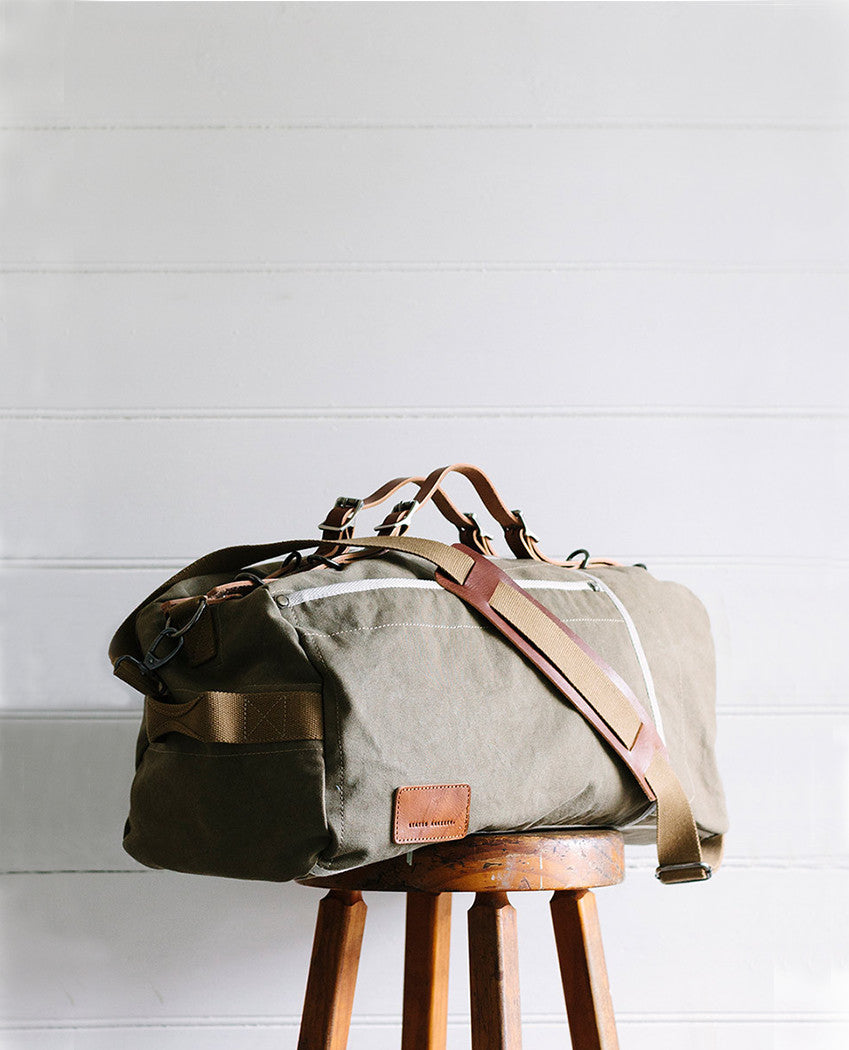 Forgotten Many Bag Green perfect weekend duffle canvas and thick cowhide leather