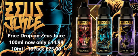 Zeus juice Flavours including Black Reloaded and Dodoberry