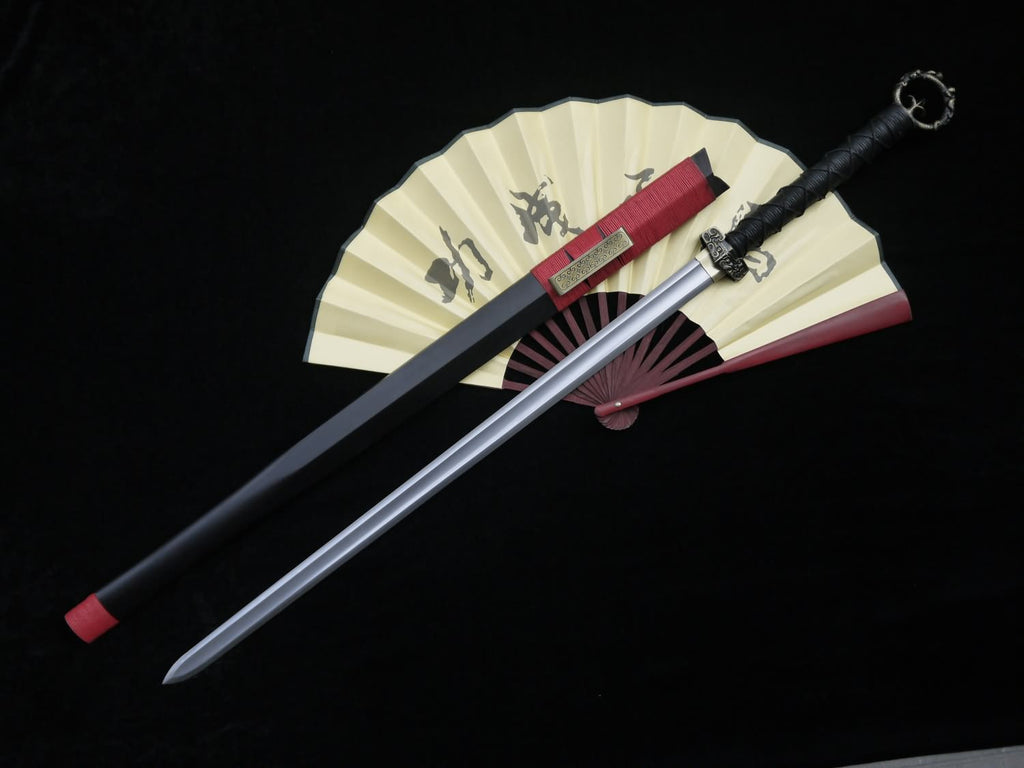 Chinese Han Dynasty sword,Folding steel blade,Black wood scabbard ...