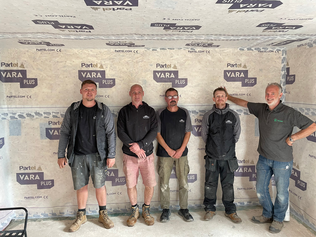 EnerPHit levels of airtightness achieved by a team of contractors using airtight products for the first time – Under the watchful eye of Tim Hulse (far right)