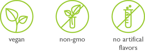 vegan, non-gmo, no artificial flavors symbols
